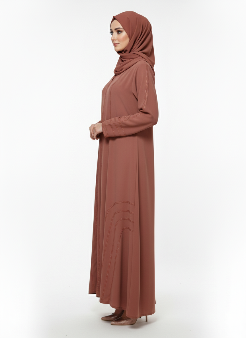 Terracotta Abaya | Premium Nida Modest Dress with Tone-on-Tone Stitching | Glamoura X Luxury Fashion