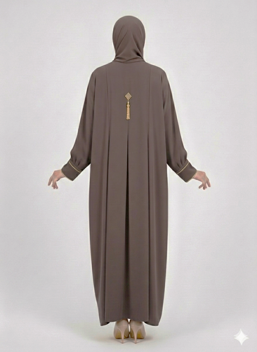 Glamoura X Espresso Taupe Minimalist Modest Structured Panel Abaya