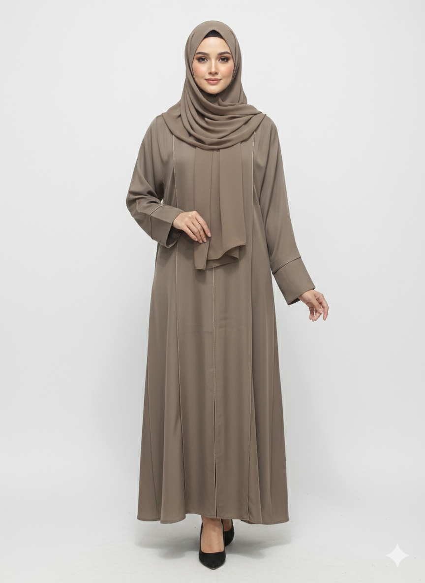 Glamoura X Espresso Taupe Minimalist Modest Structured Panel Abaya