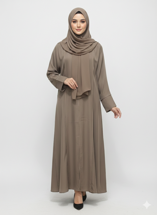 Glamoura X Espresso Taupe Minimalist Modest Structured Panel Abaya