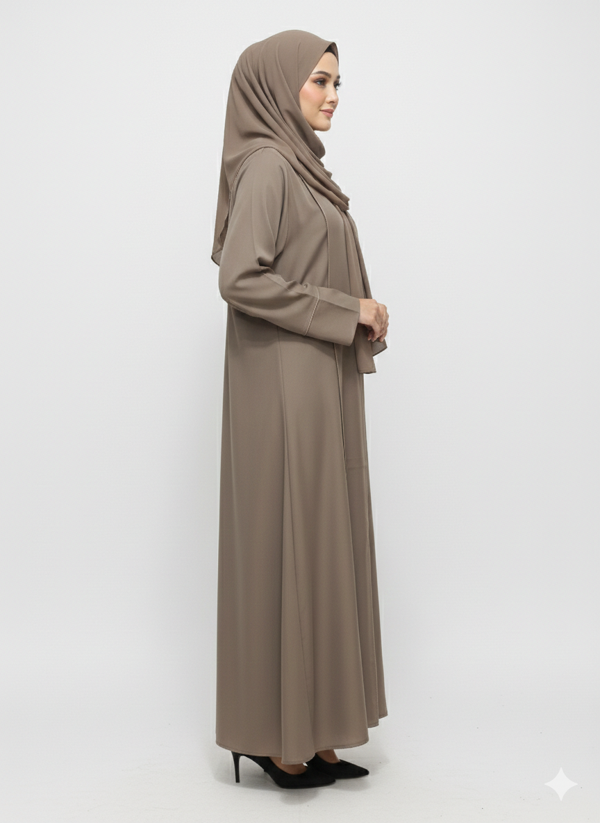 Glamoura X Espresso Taupe Minimalist Modest Structured Panel Abaya