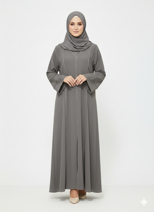 Glamoura X Slate Grey Structured Vertical Panel Nida Abaya