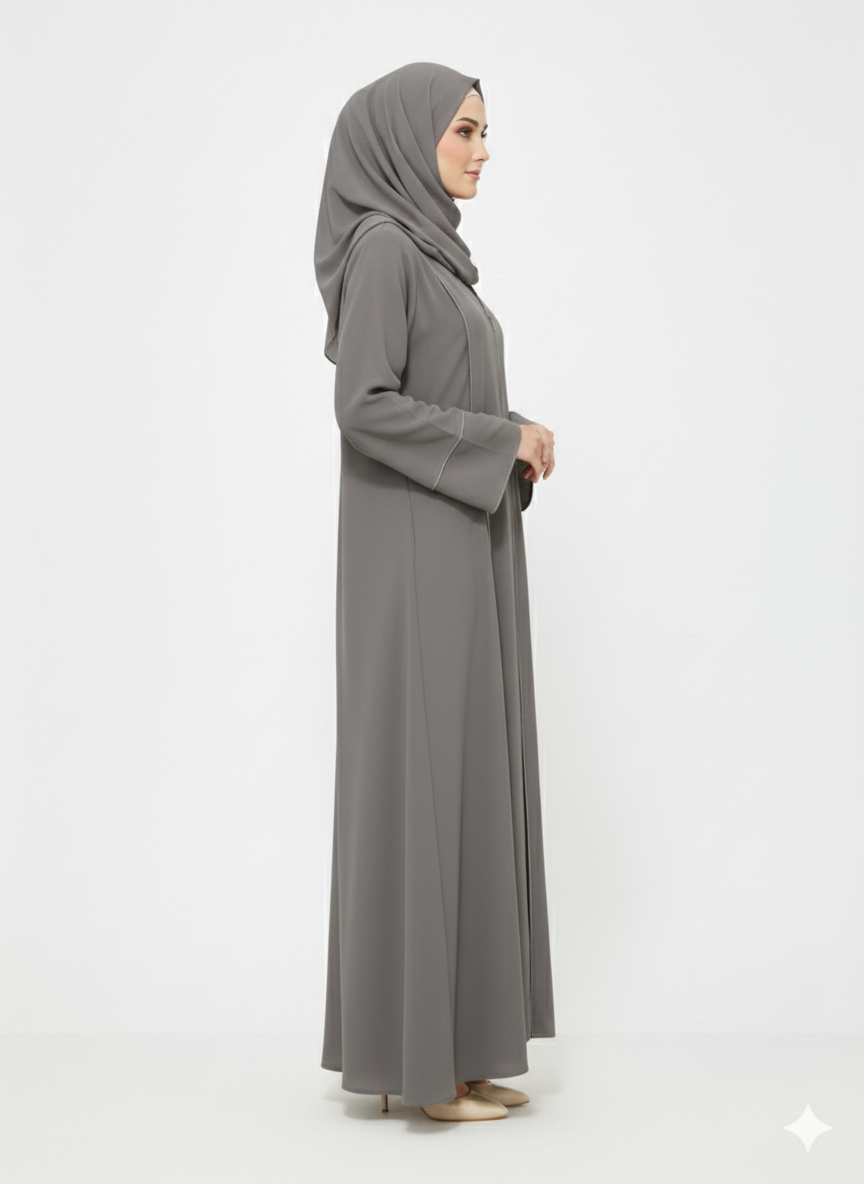 Glamoura X Slate Grey Structured Vertical Panel Nida Abaya