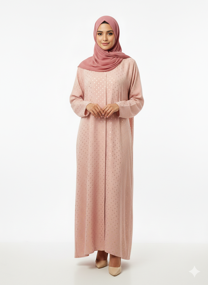 Glamoura X Rose Gold Gilded Modest Polka Dot Pink Abaya