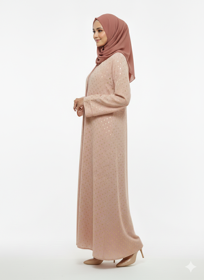 Glamoura X Rose Gold Gilded Modest Polka Dot Pink Abaya