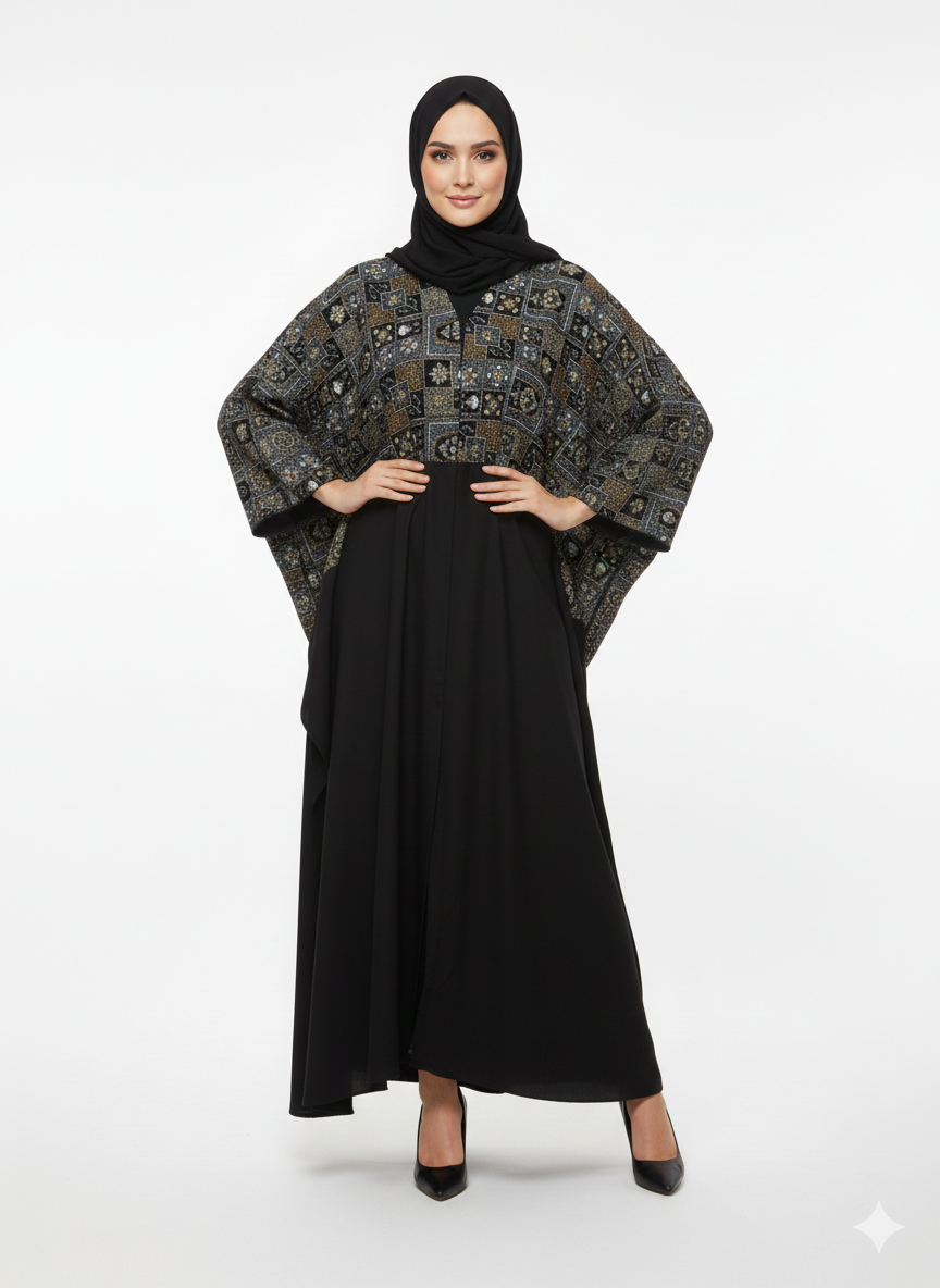 Glamoura X Iconic Velvet-Top Farasha Embroidered Nida Abaya