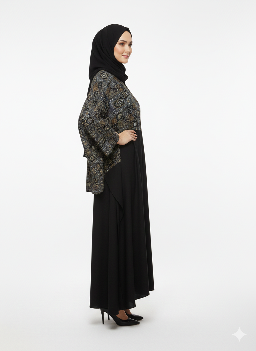 Glamoura X Iconic Velvet-Top Farasha Embroidered Nida Abaya