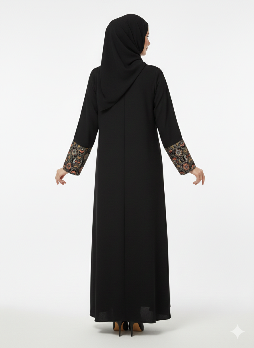 Glamoura X Onyx Sovereign Black Nida Abaya with Gold Baroque Embroidery