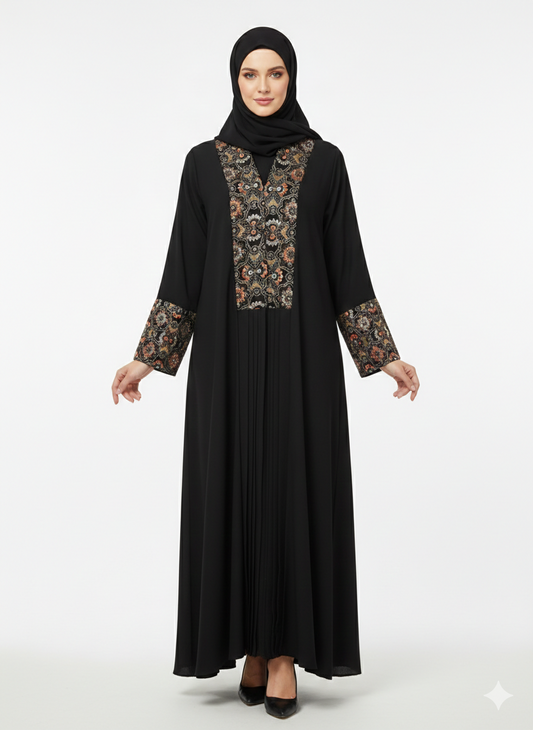 Glamoura X Onyx Sovereign Black Nida Abaya with Gold Baroque Embroidery