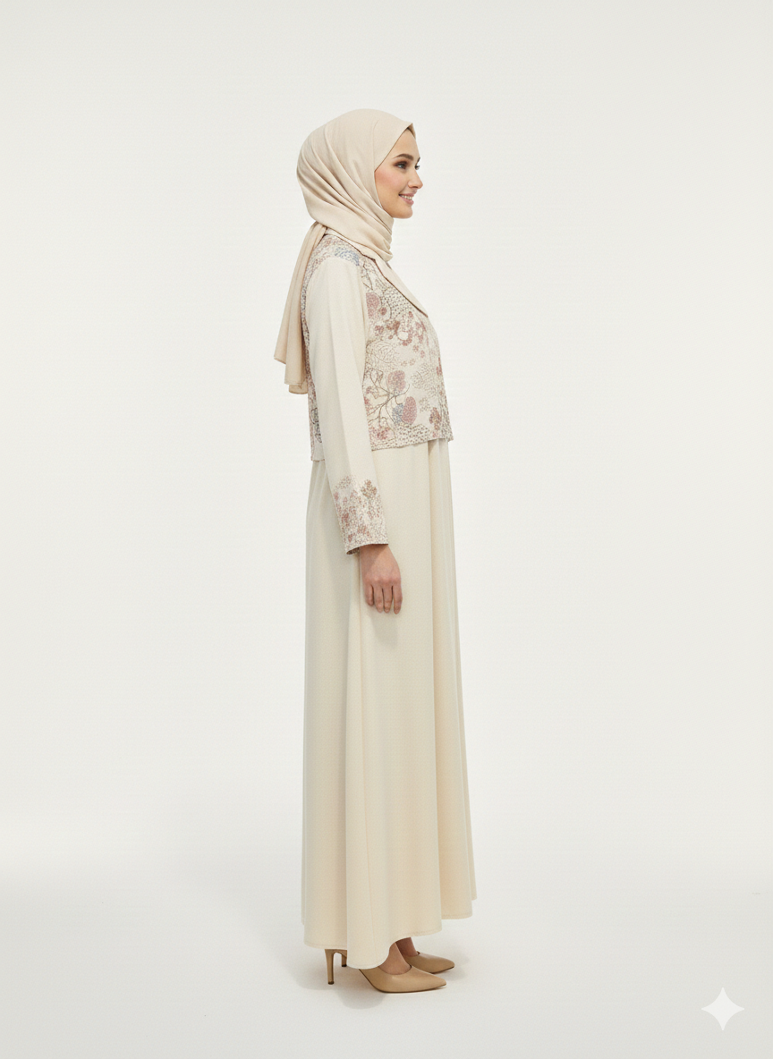 GLAMOURA X Alabaster Blossom Abaya | Floral Embroidery & Tailored Lapel | Farasha Silhouette