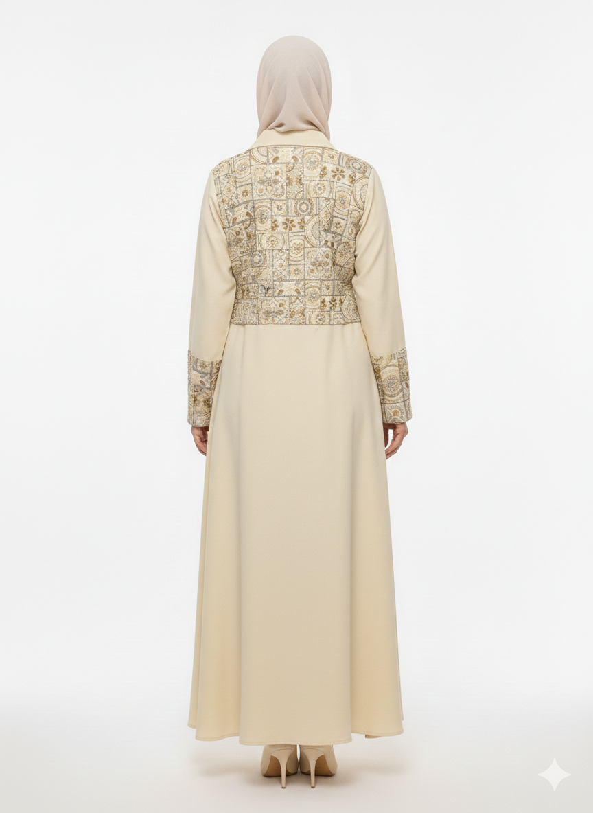 Glamoura X Sandstone Heritage Beige Embroidered Abaya