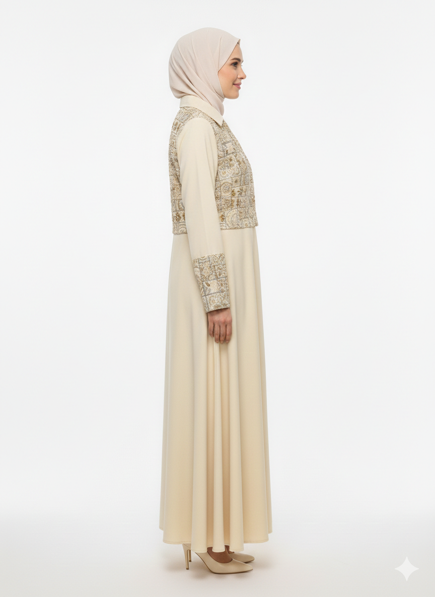Glamoura X Sandstone Heritage Beige Embroidered Abaya