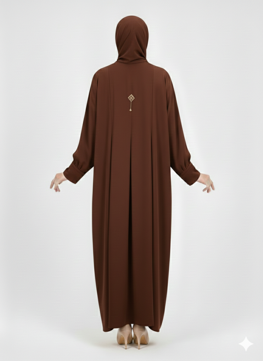 Glamoura X Deep Cocoa Minimalist Structured Modest Panel Abaya
