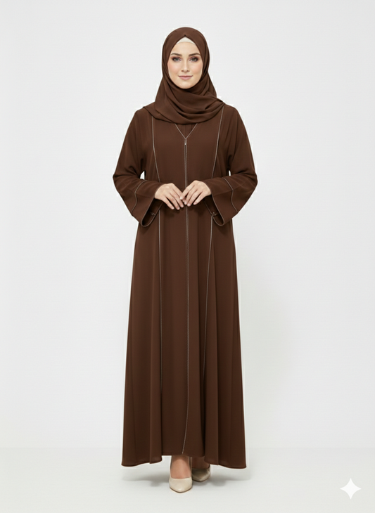 Glamoura X Deep Cocoa Minimalist Structured Modest Panel Abaya
