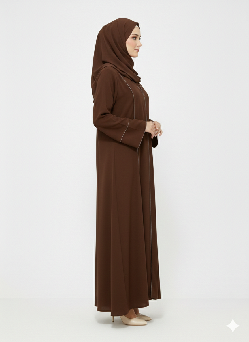 Glamoura X Deep Cocoa Minimalist Structured Modest Panel Abaya