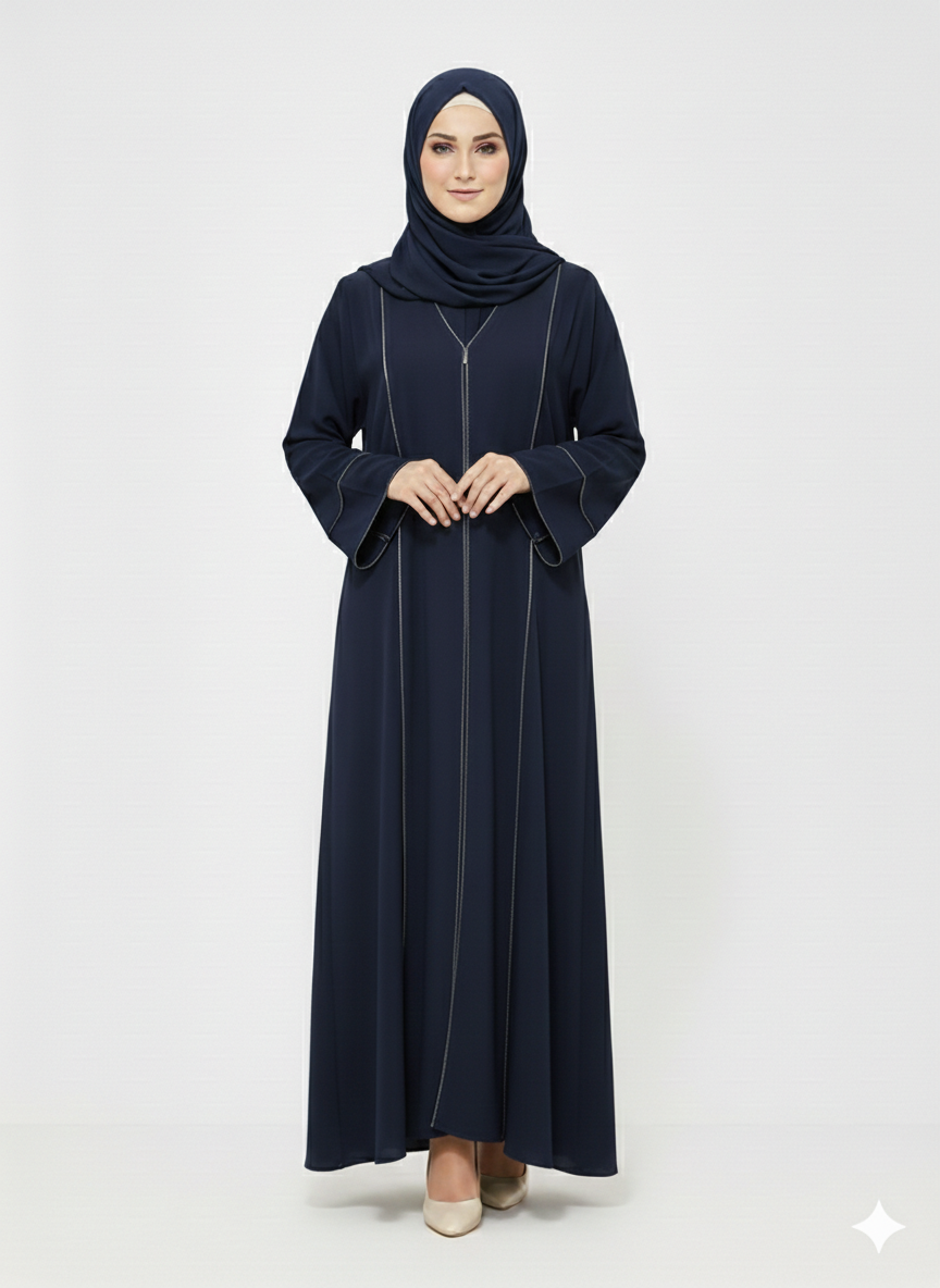 Glamoura X Navy Minimalist Structured Modest Panel Abaya