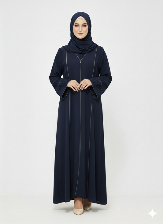 Glamoura X Navy Minimalist Structured Modest Panel Abaya