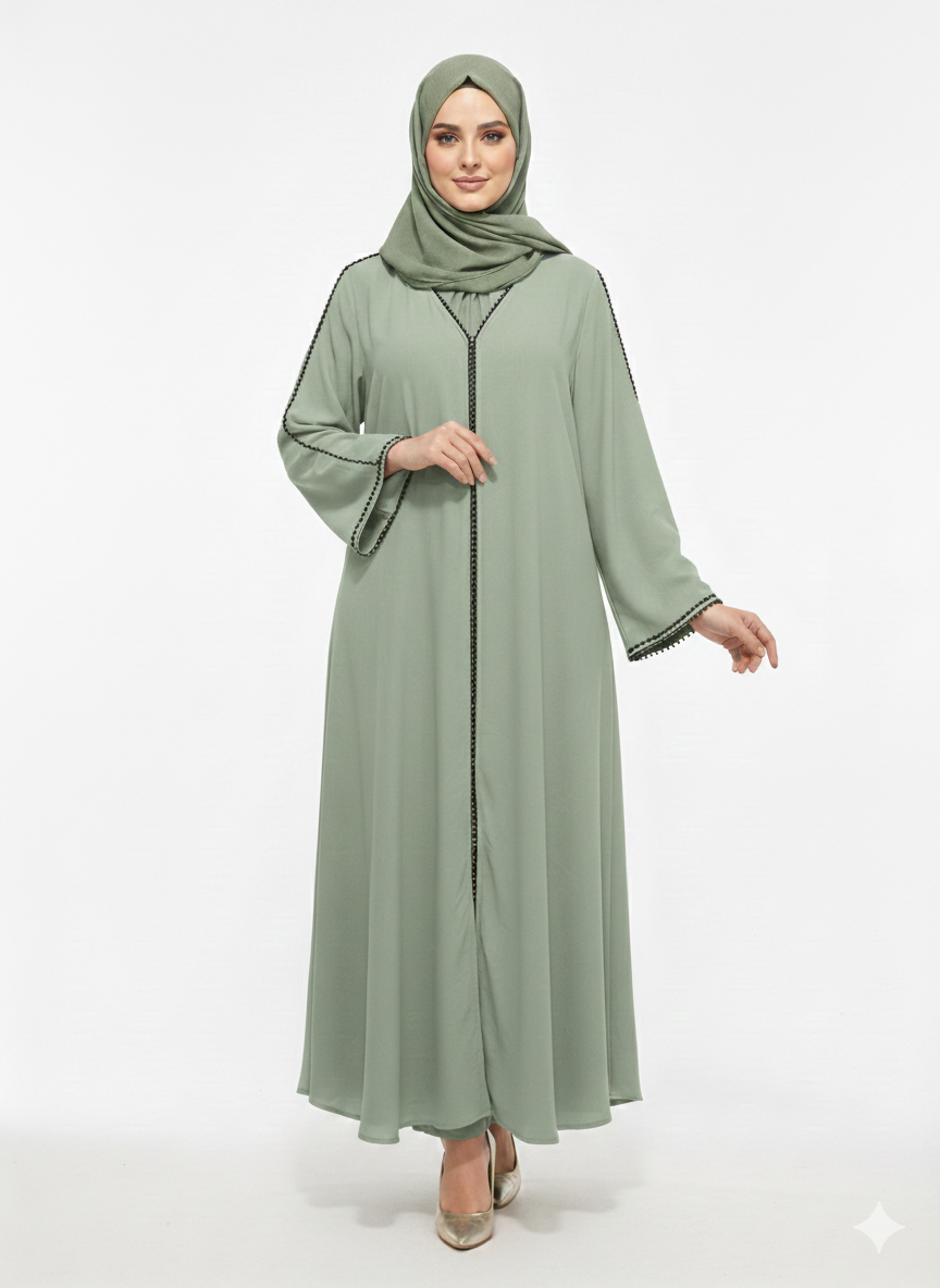 Glamoura X Serenity Light Green Minimalist Trim Modest Abaya