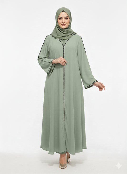 Glamoura X Serenity Light Green Minimalist Trim Modest Abaya