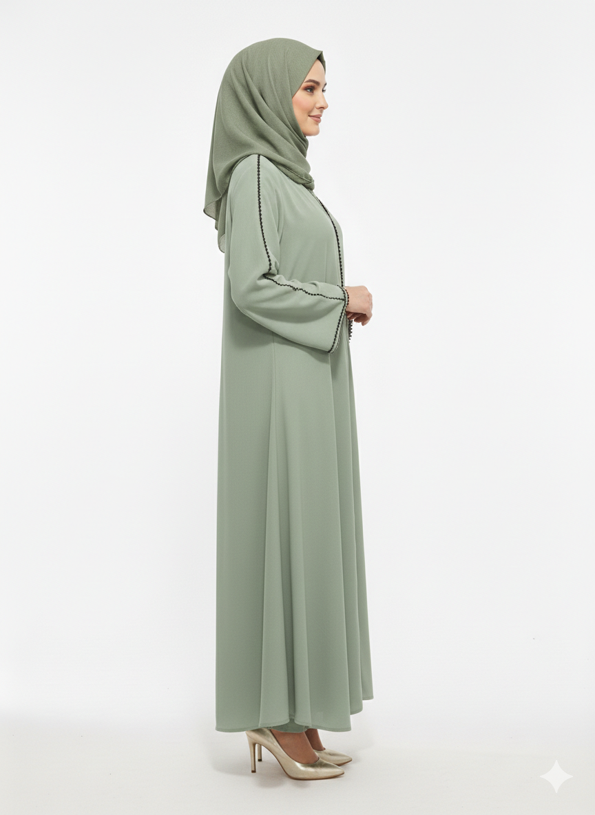 Glamoura X Serenity Light Green Minimalist Trim Modest Abaya