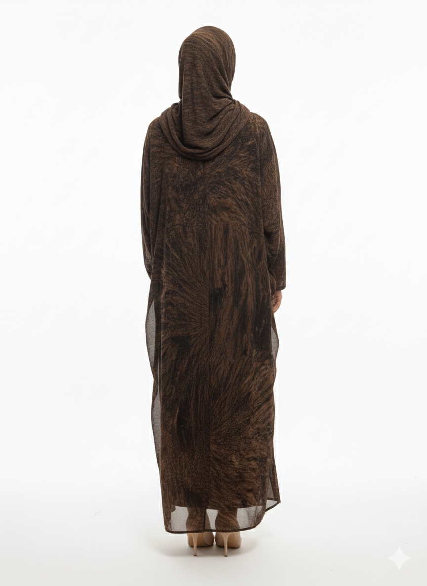 Glamoura X Espresso Marble Chiffon Modest Printed Abaya