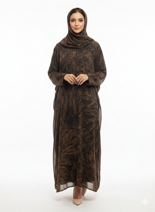 Glamoura X Espresso Marble Chiffon Modest Printed Abaya