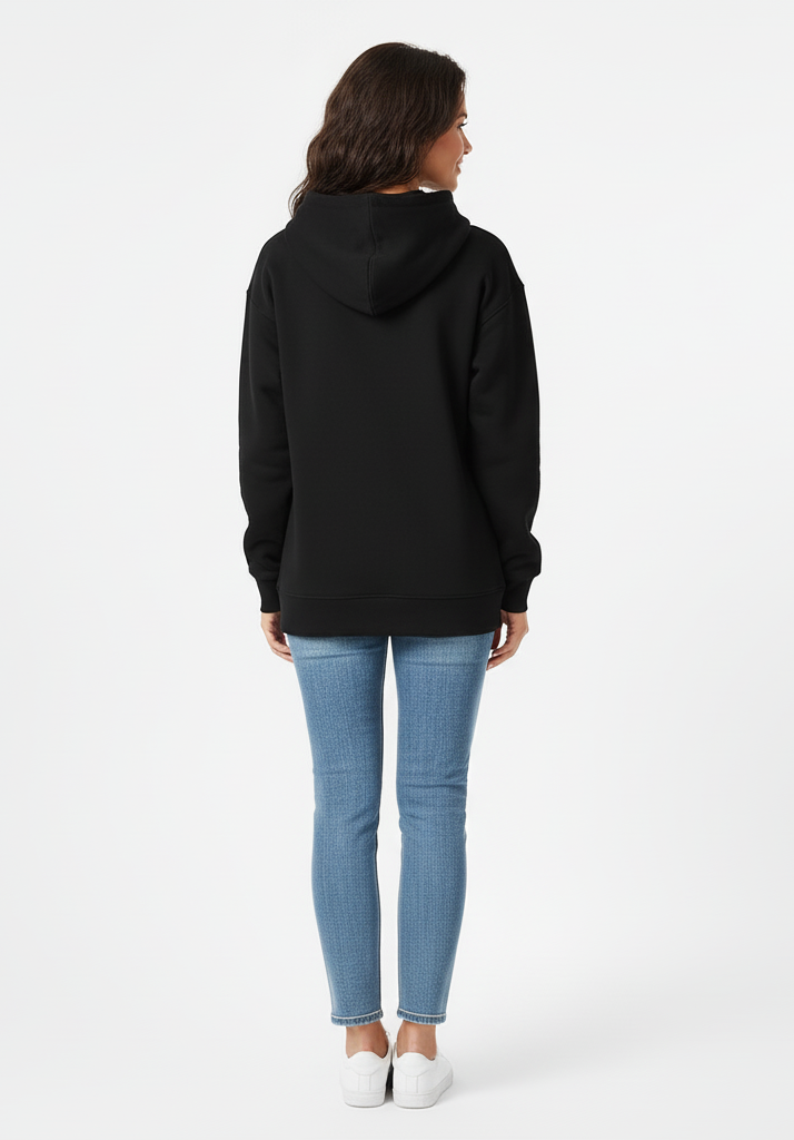 Glamoura X Midnight Black 390 GSM Luxury Pullover Hoodie | Kangaroo Pocket Pullover Hoodie