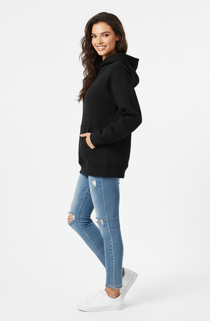 Glamoura X Midnight Black 390 GSM Luxury Pullover Hoodie | Kangaroo Pocket Pullover Hoodie