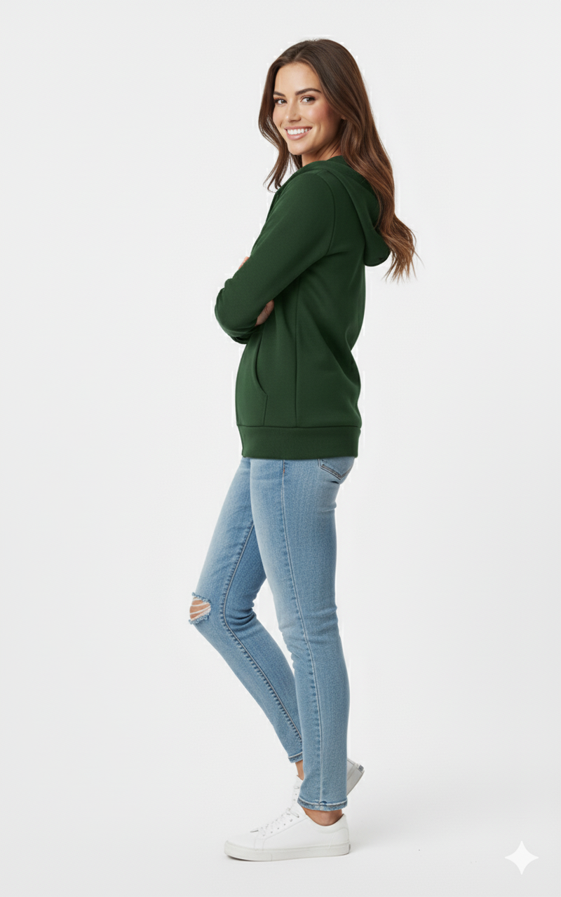 Unisex Dark Green 390 GSM Cotton Zipper Hoodie | Glamoura X by Zadine Wholesale Customizable Blanks