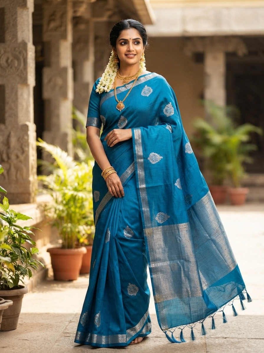 Sirumugai Pure Handloom Kanchi Soft Silk Sarees- Fancy Tassar - with blouse