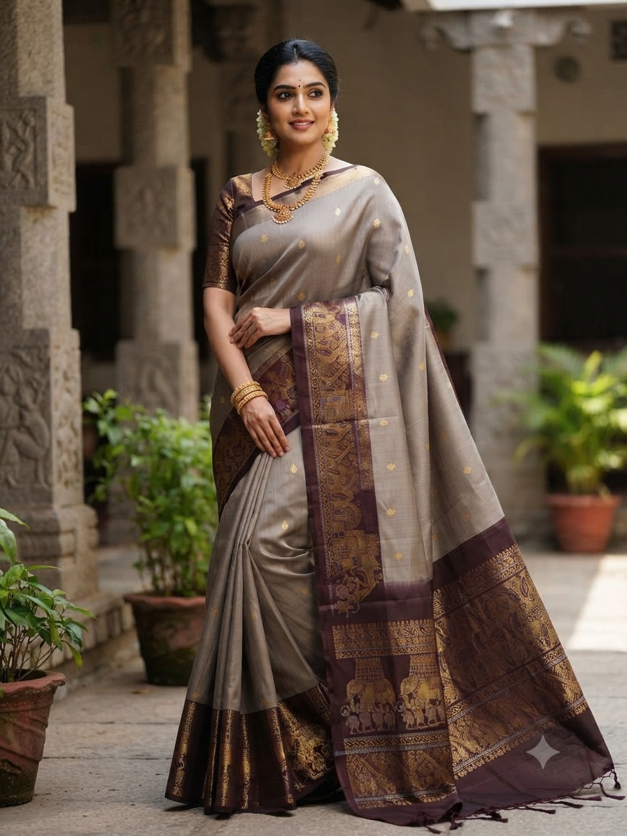 Sirumugai Pure Handloom Kanchi Soft Silk Sarees- One side korai Tarning- with blouse