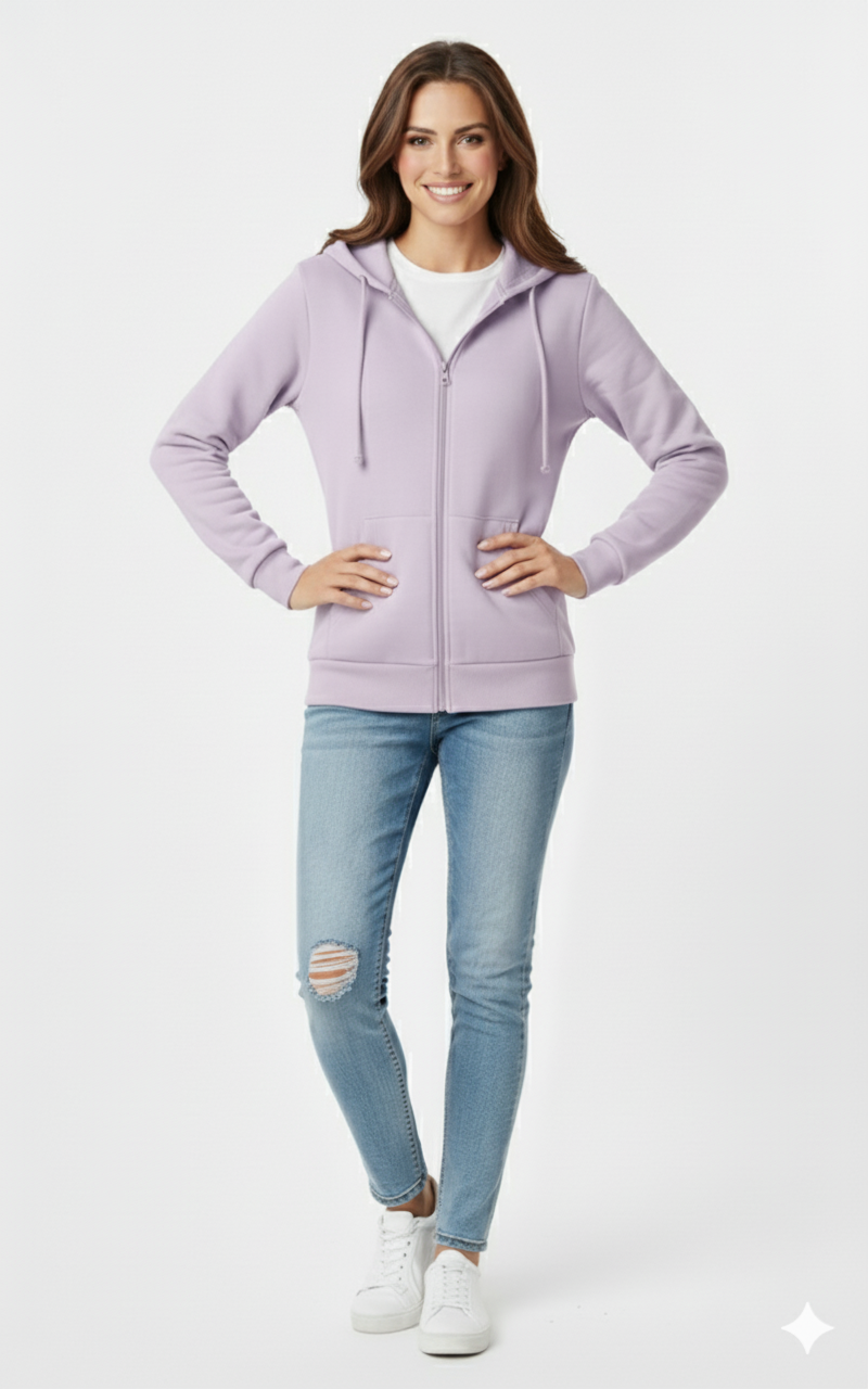Lavender Purple Unisex 390 GSM Heavyweight Full-Zip Hoodie | Glamoura X by Zadine Wholesale Customizable Blanks