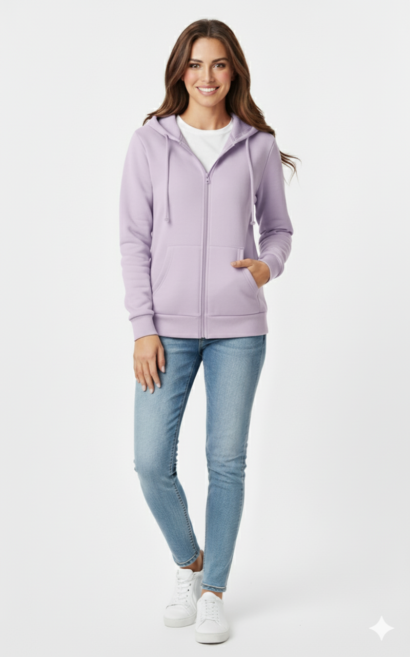 Lavender Purple Unisex 390 GSM Heavyweight Full-Zip Hoodie | Glamoura X by Zadine Wholesale Customizable Blanks