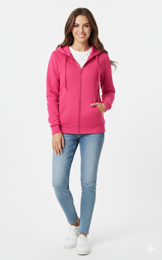 Electric Pink 390 GSM Heavyweight Full-Zip Unisex Hoodie | Rizqé by Zadine Wholesale Customizable Blanks