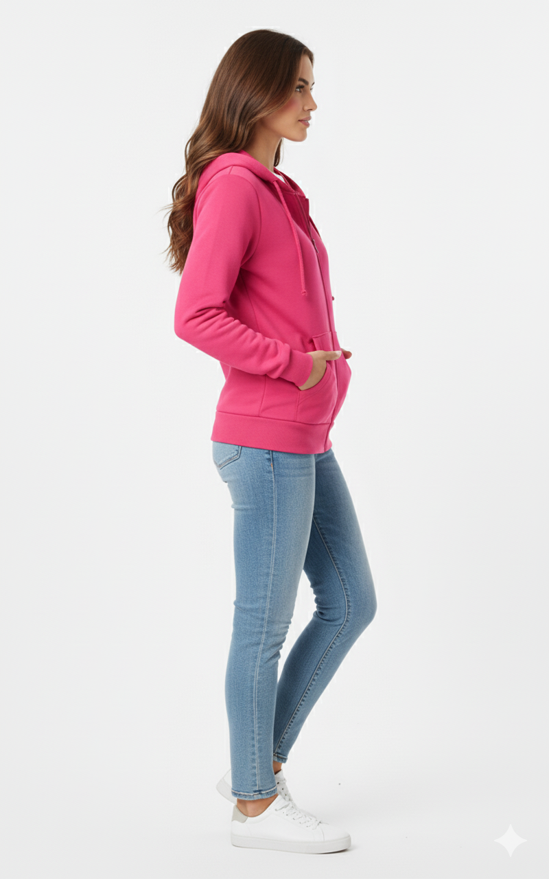 Electric Pink 390 GSM Heavyweight Full-Zip Unisex Hoodie | Rizqé by Zadine Wholesale Customizable Blanks