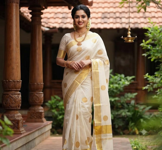 Premium Balaramapuram Block Kasavu Cotton Kasavu Saree with Orange Border