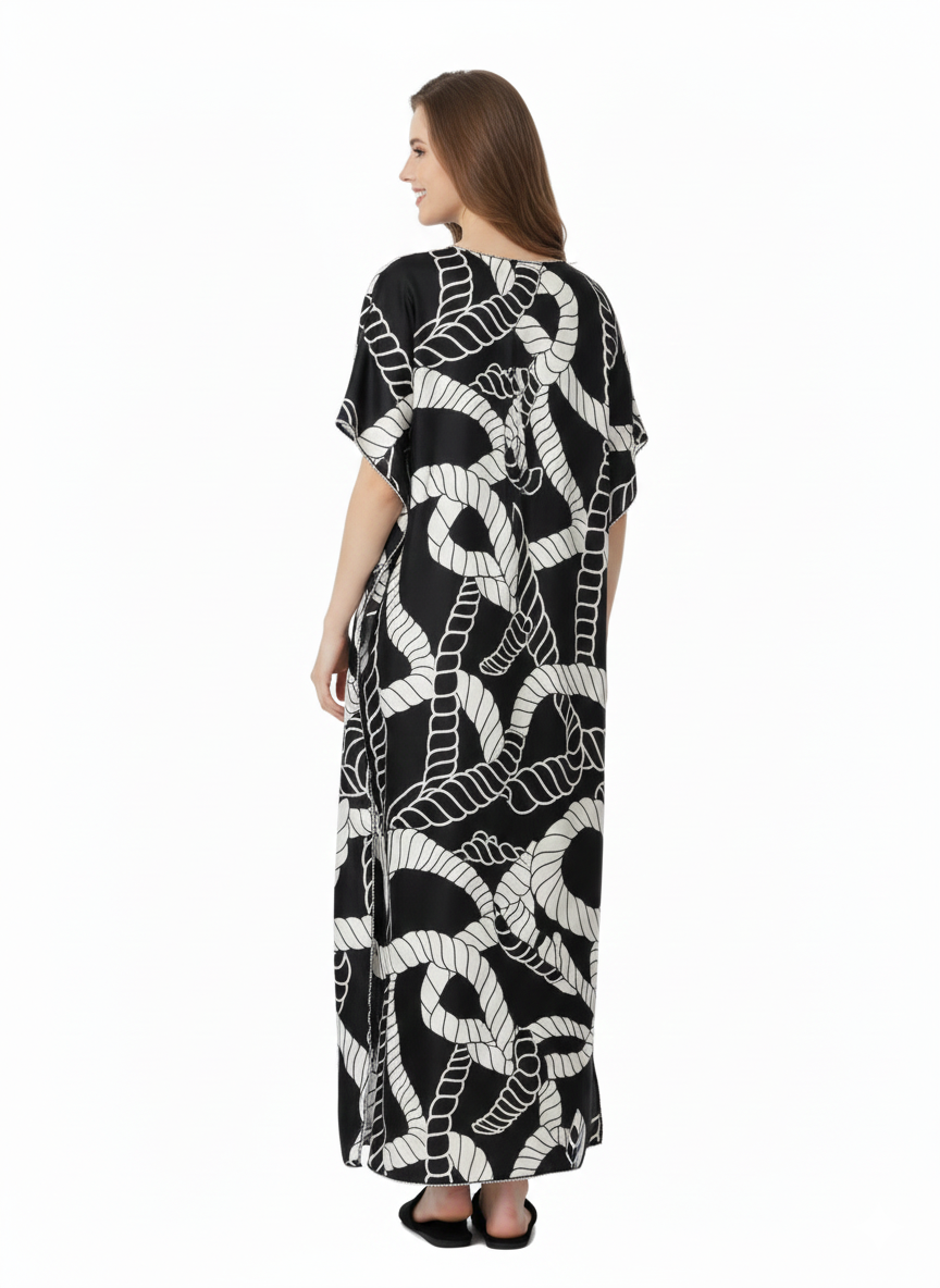 Monochrome Nautical Kaftan Style Nightgown – Glamoura X