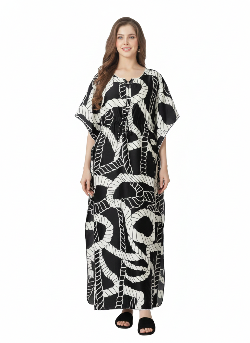 Monochrome Nautical Kaftan Style Nightgown – Glamoura X