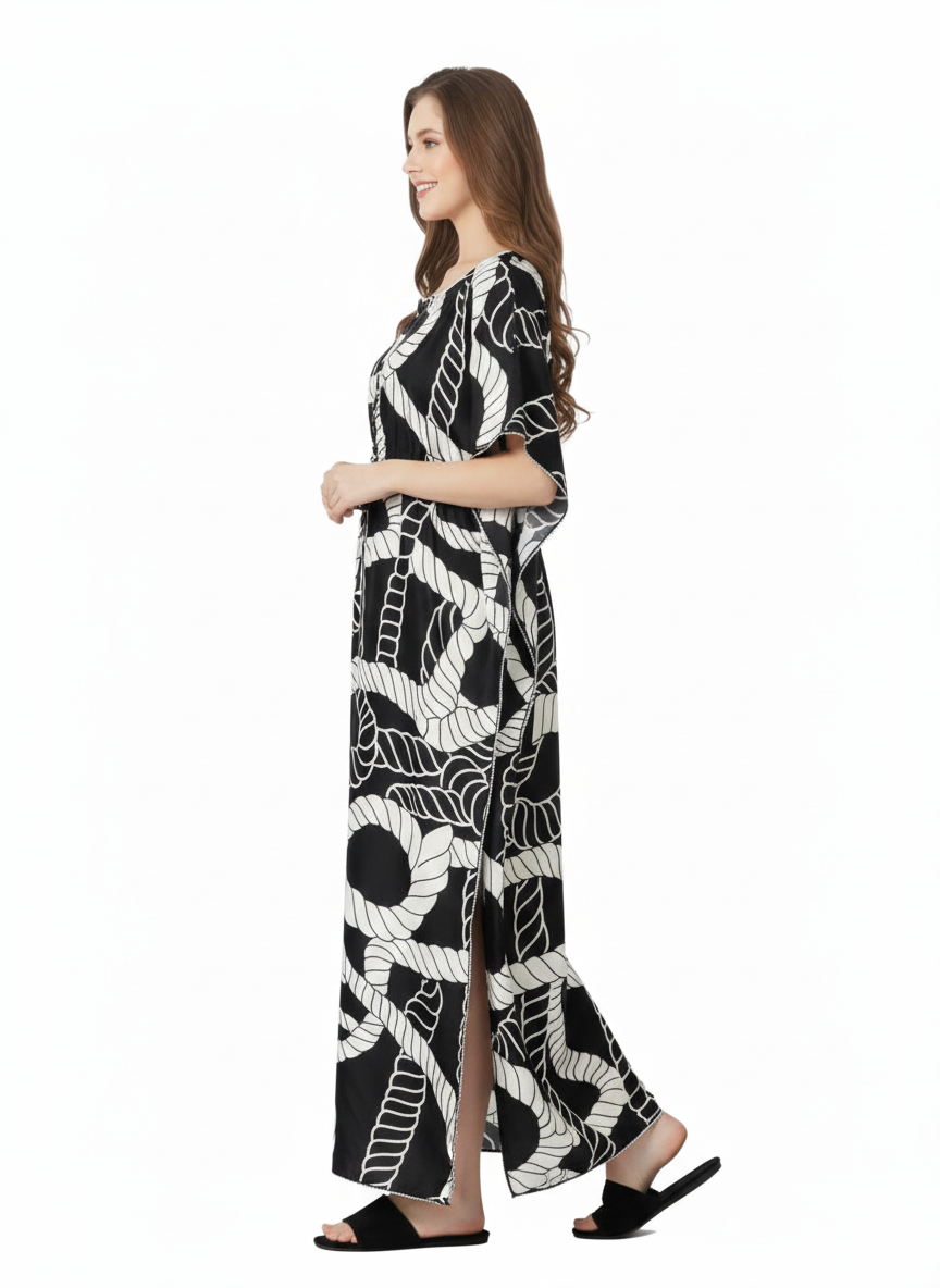 Monochrome Nautical Kaftan Style Nightgown – Glamoura X