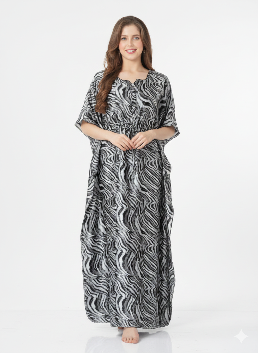 Monochrome Safari Kaftan Style Nightgown – Glamoura X