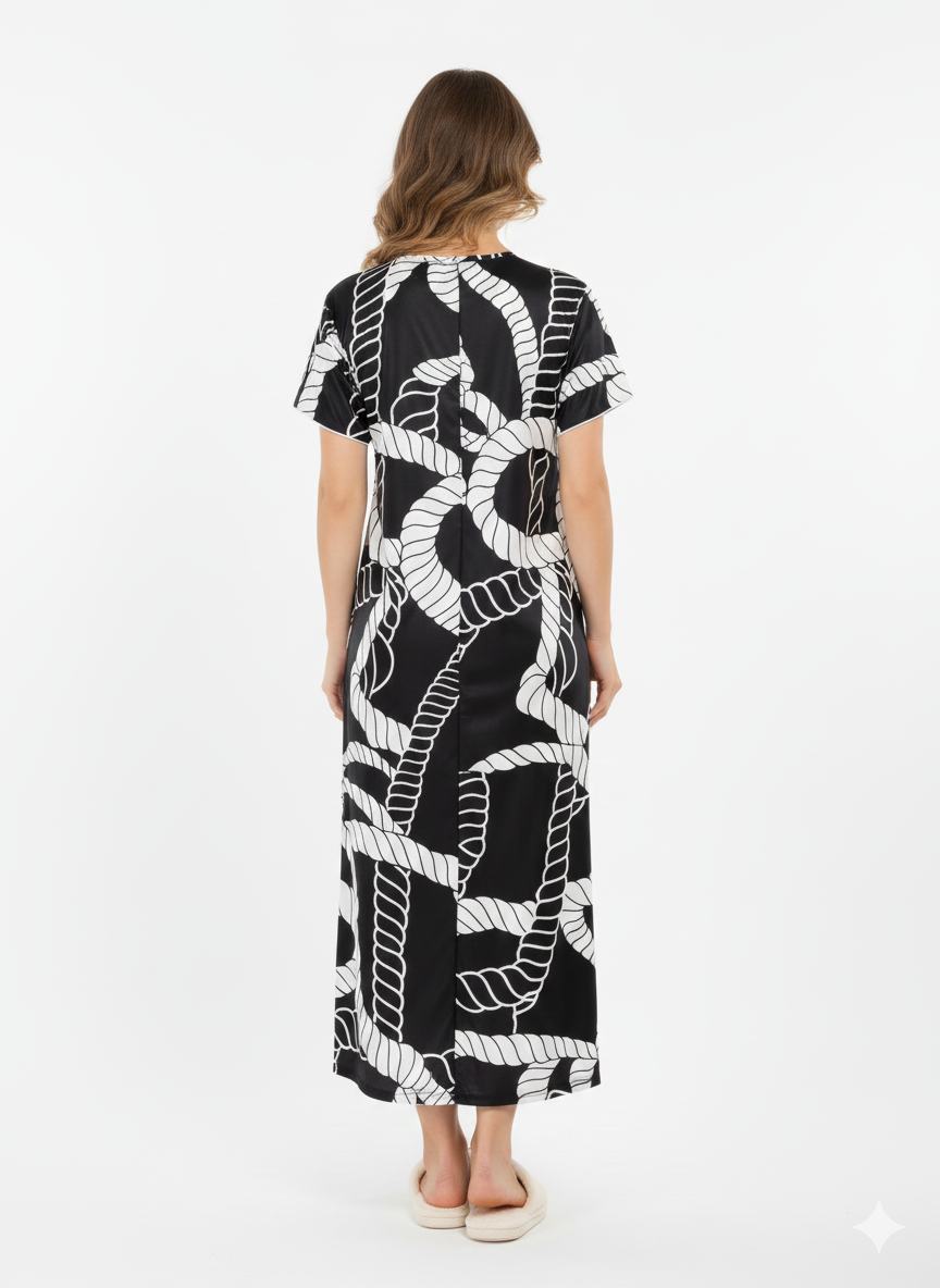 Nautical Chic Black & White Rope Print Nightgown – Glamoura X