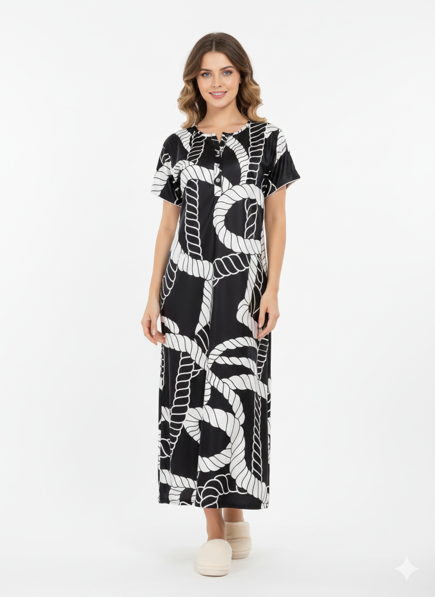 Nautical Chic Black & White Rope Print Nightgown – Glamoura X