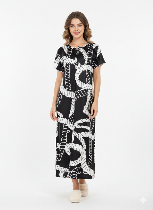 Nautical Chic Black & White Rope Print Nightgown – Glamoura X