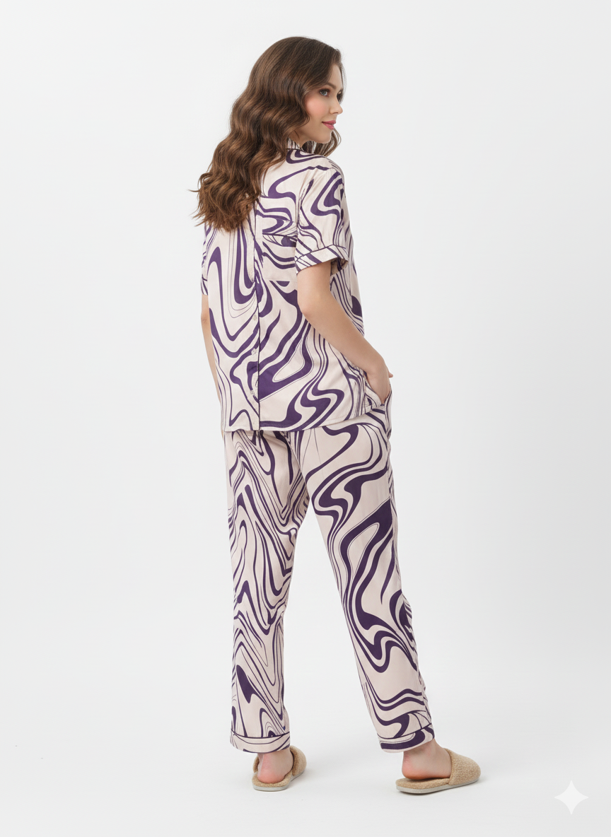 Marble Swirl Abstract Print Nightsuit – Glamoura X