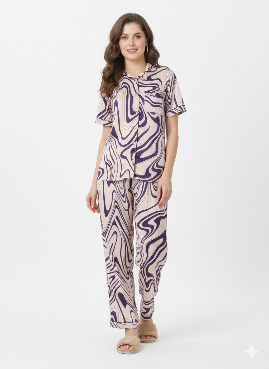 Marble Swirl Abstract Print Nightsuit – Glamoura X