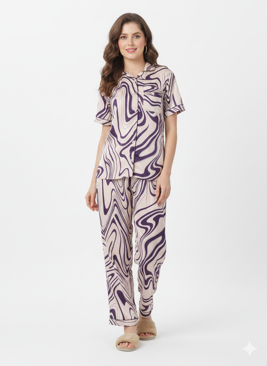 Marble Swirl Abstract Print Nightsuit – Glamoura X