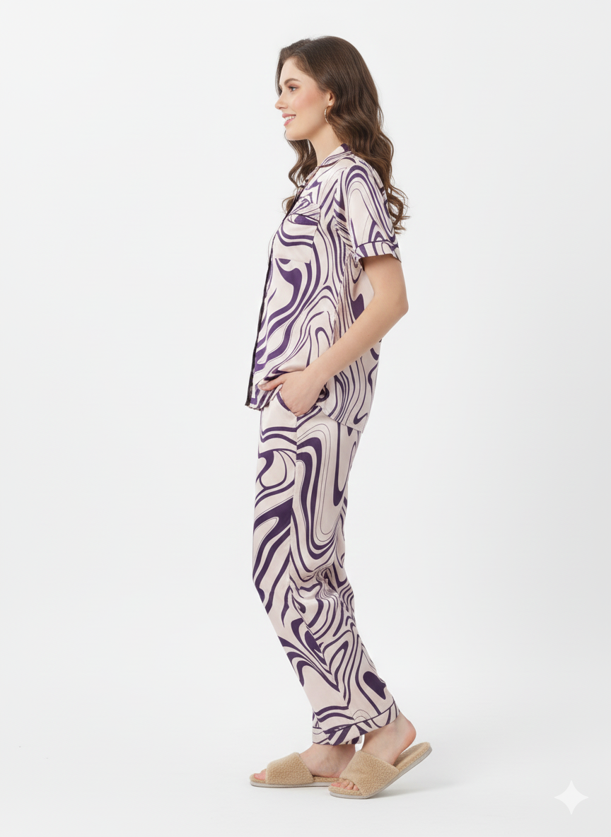 Marble Swirl Abstract Print Nightsuit – Glamoura X
