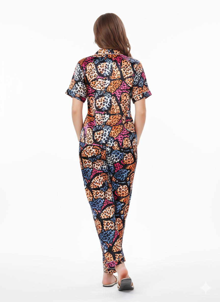 Rainbow Safari Multi-Color Nightsuit | Artistic Animal Print Pyjama Set