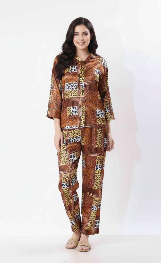 Savanna Patchwork Italian Satin Nightsuit – Glamoura X