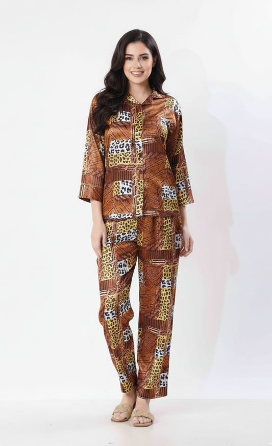 Savanna Patchwork Italian Satin Nightsuit – Glamoura X